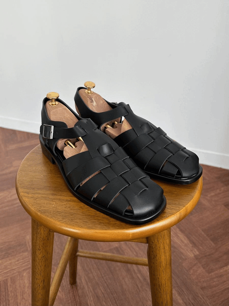 [HAND MADE] Leather Fisherman Sandals - Black