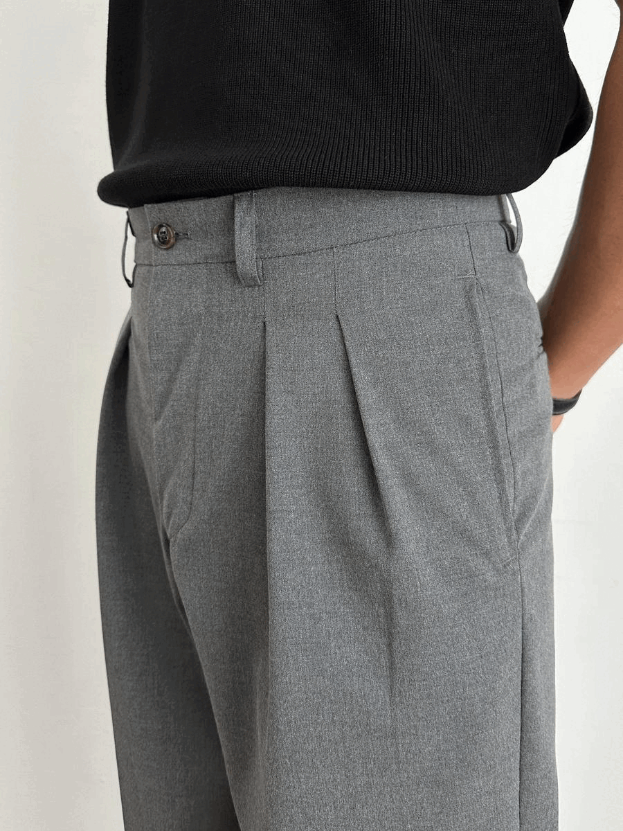 two-tuck semi-wide pants