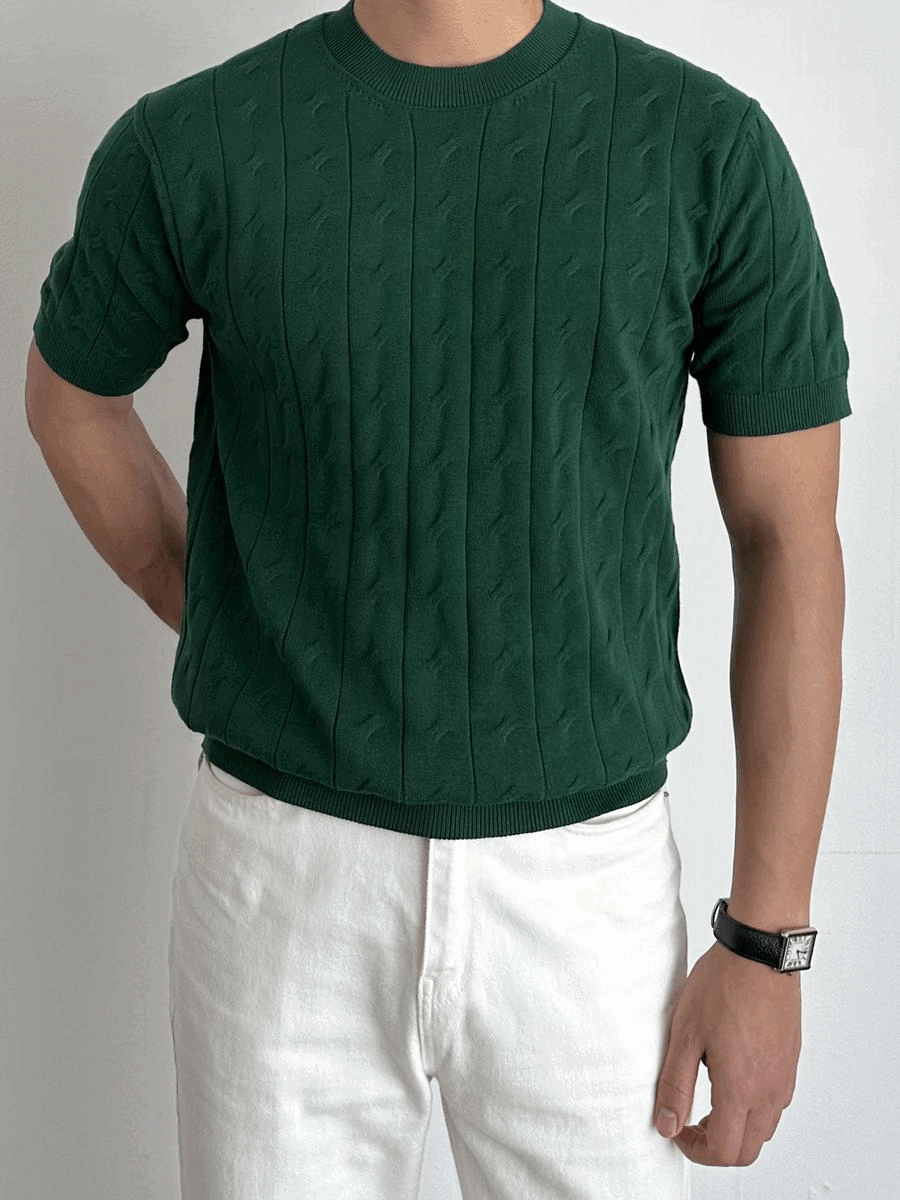 Oblique Cable Short-Sleeved Knit