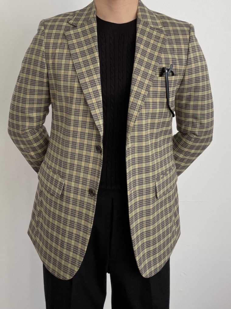 S/S Square pattern single jacket - Brown/Yellow