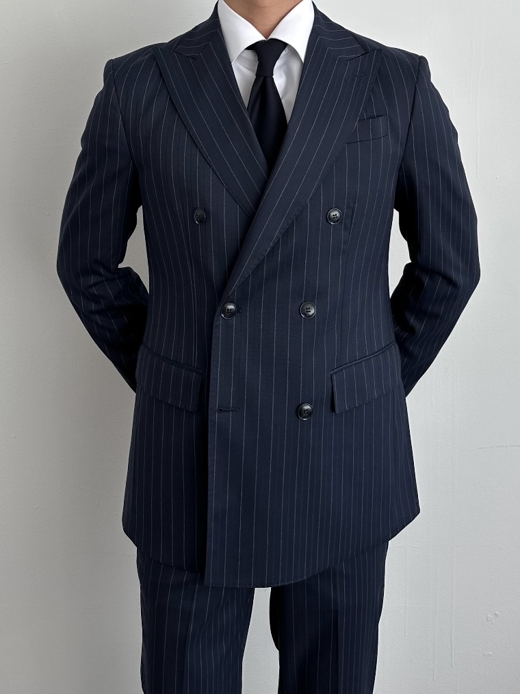 Viscous hand stitch stripe double suit