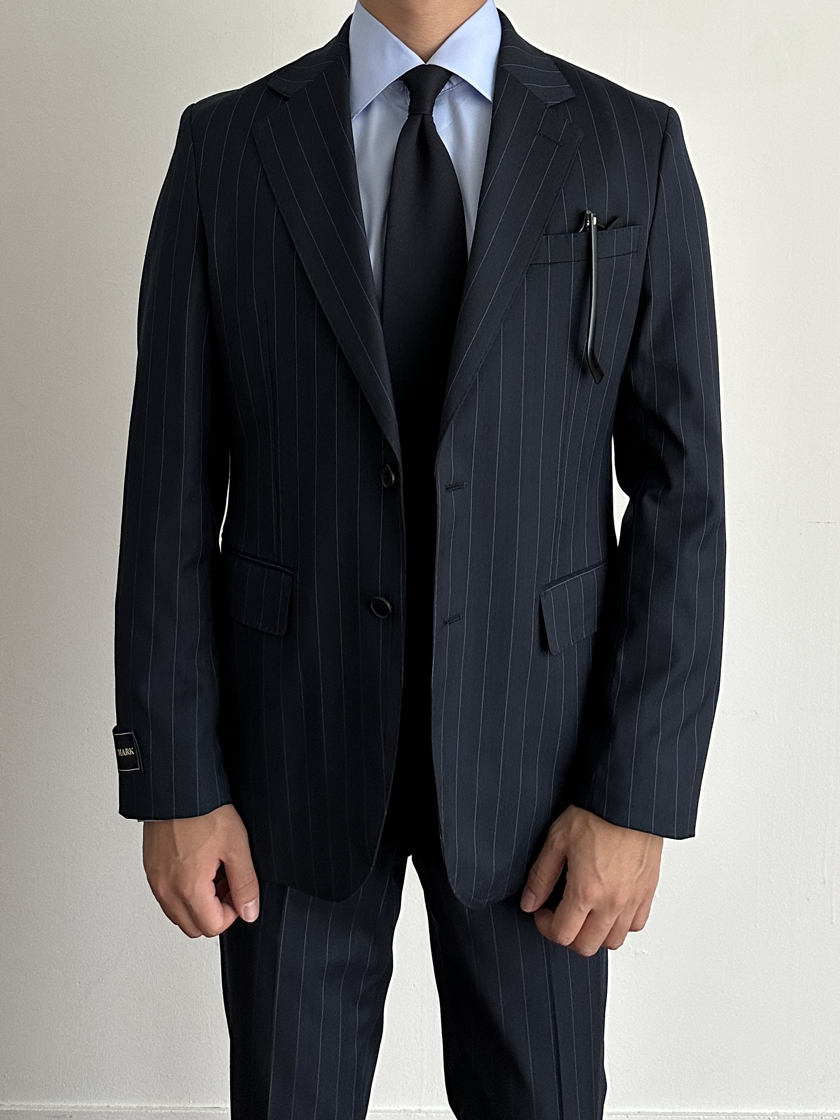 Wool Stripe Single Suit - Navy