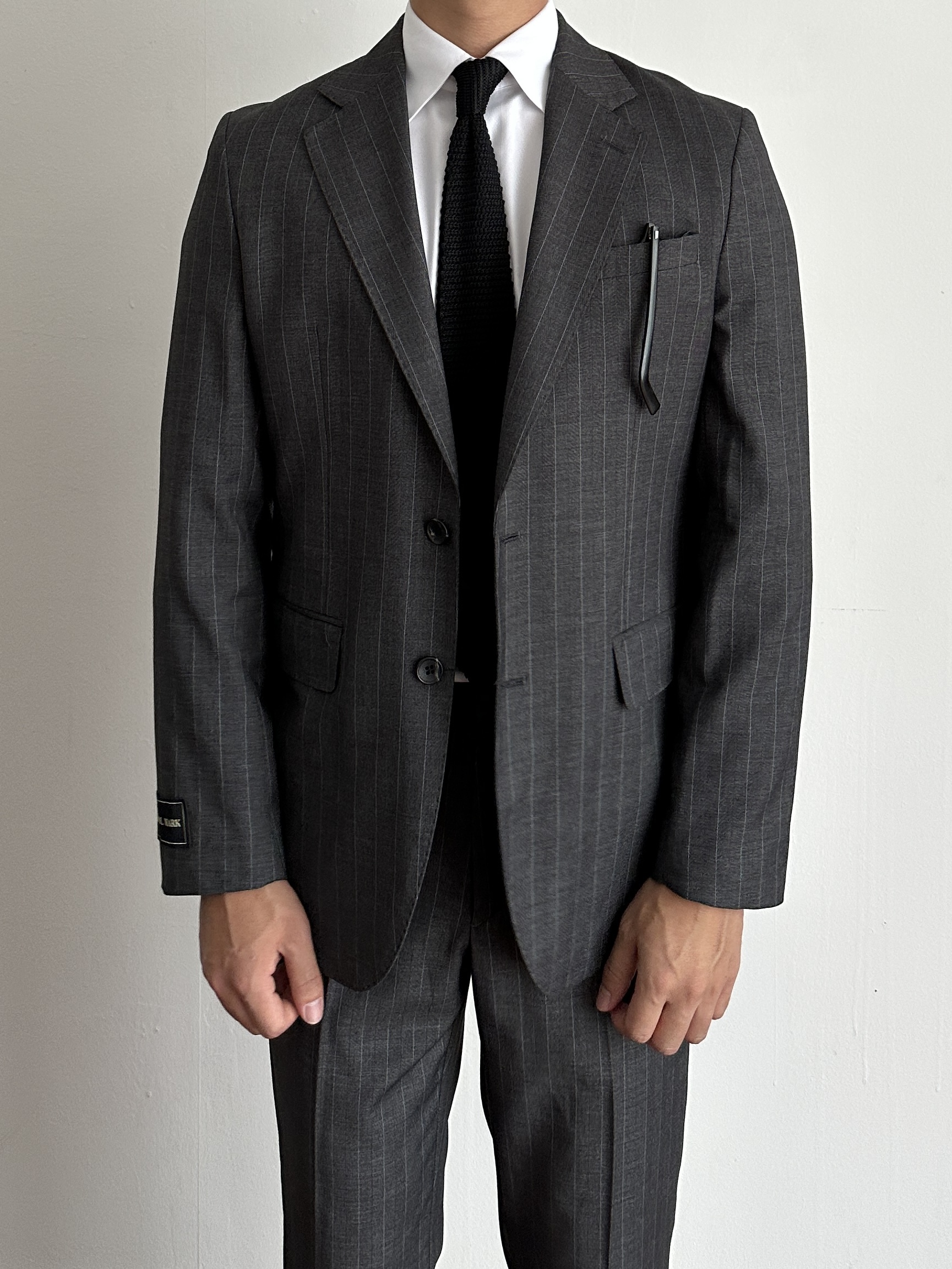 Wool Stripe Single Suit - Charcoal
