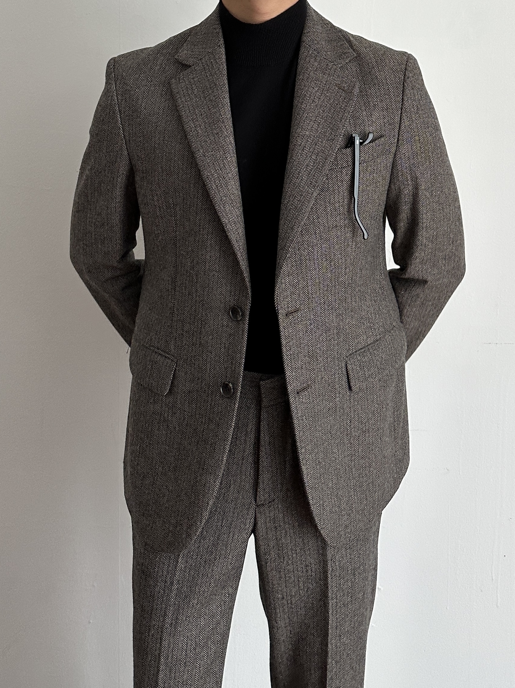 Wool Herringbone Suit - Brown