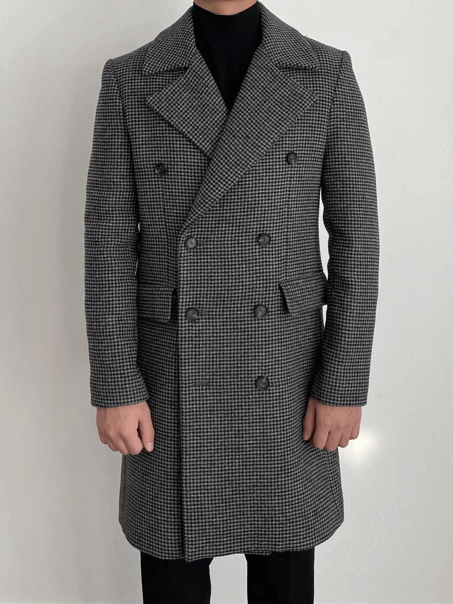Wool Houndtus Double Coat - Charcoal