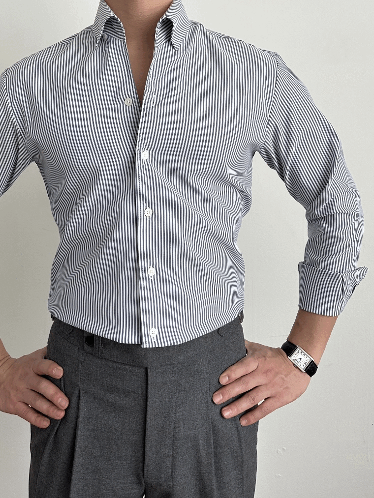 Italian collar striped dress shirt