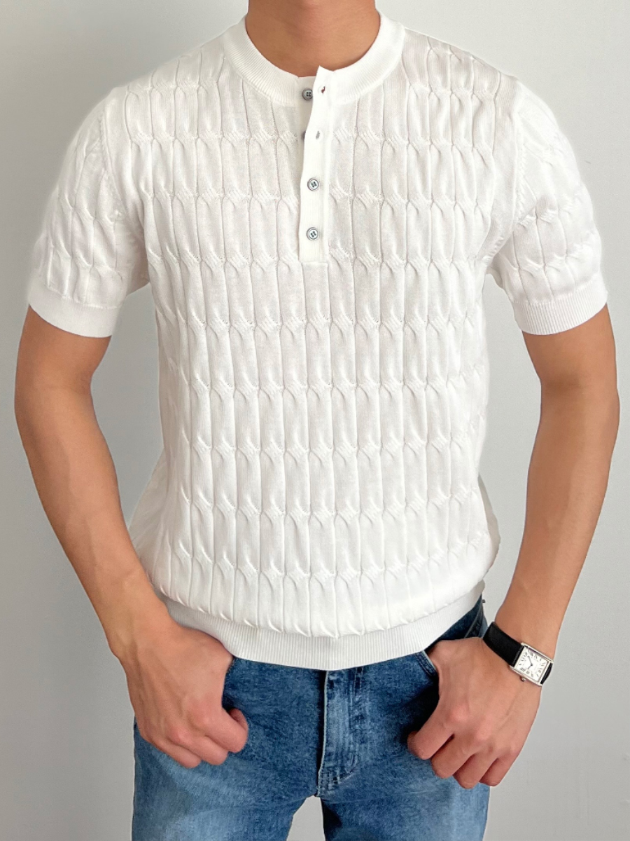 Cable Henley Neck Half-knit