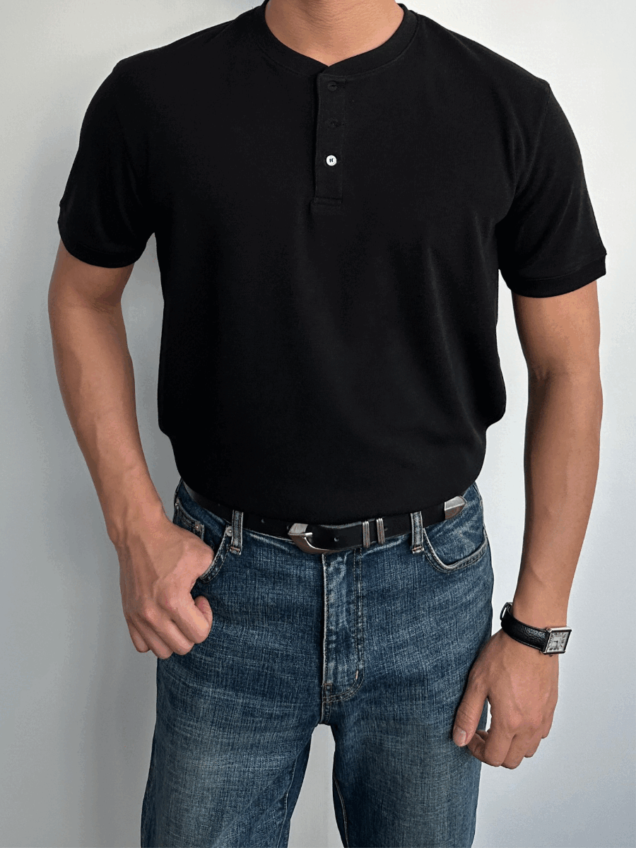 Henley neck muscle fit short-sleeved T-shirt