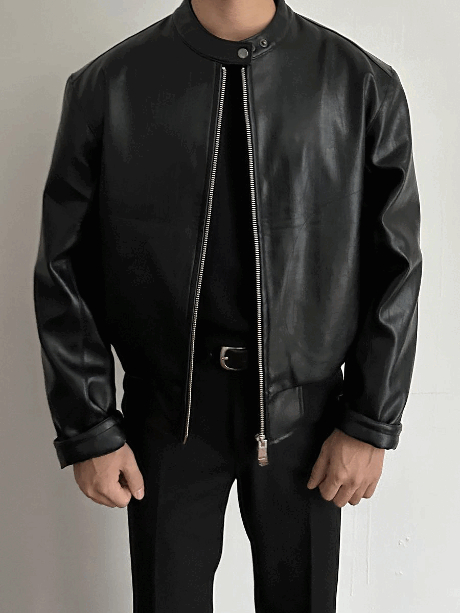 Chinese Collar Leather Jacket