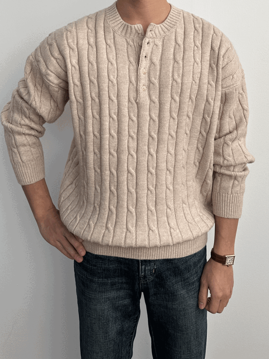 Cent Cable Henley Neck Knit