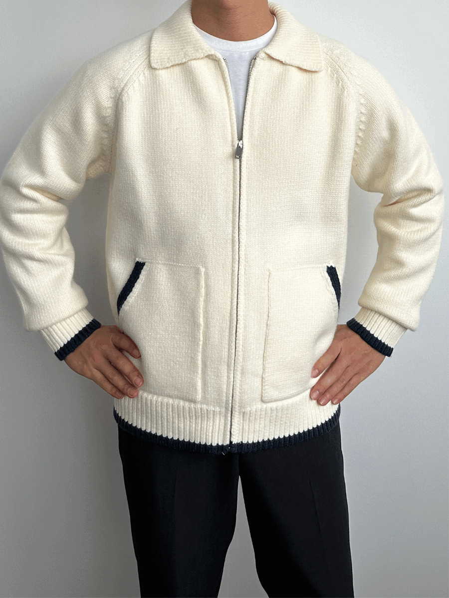 Line wool collar zip-up