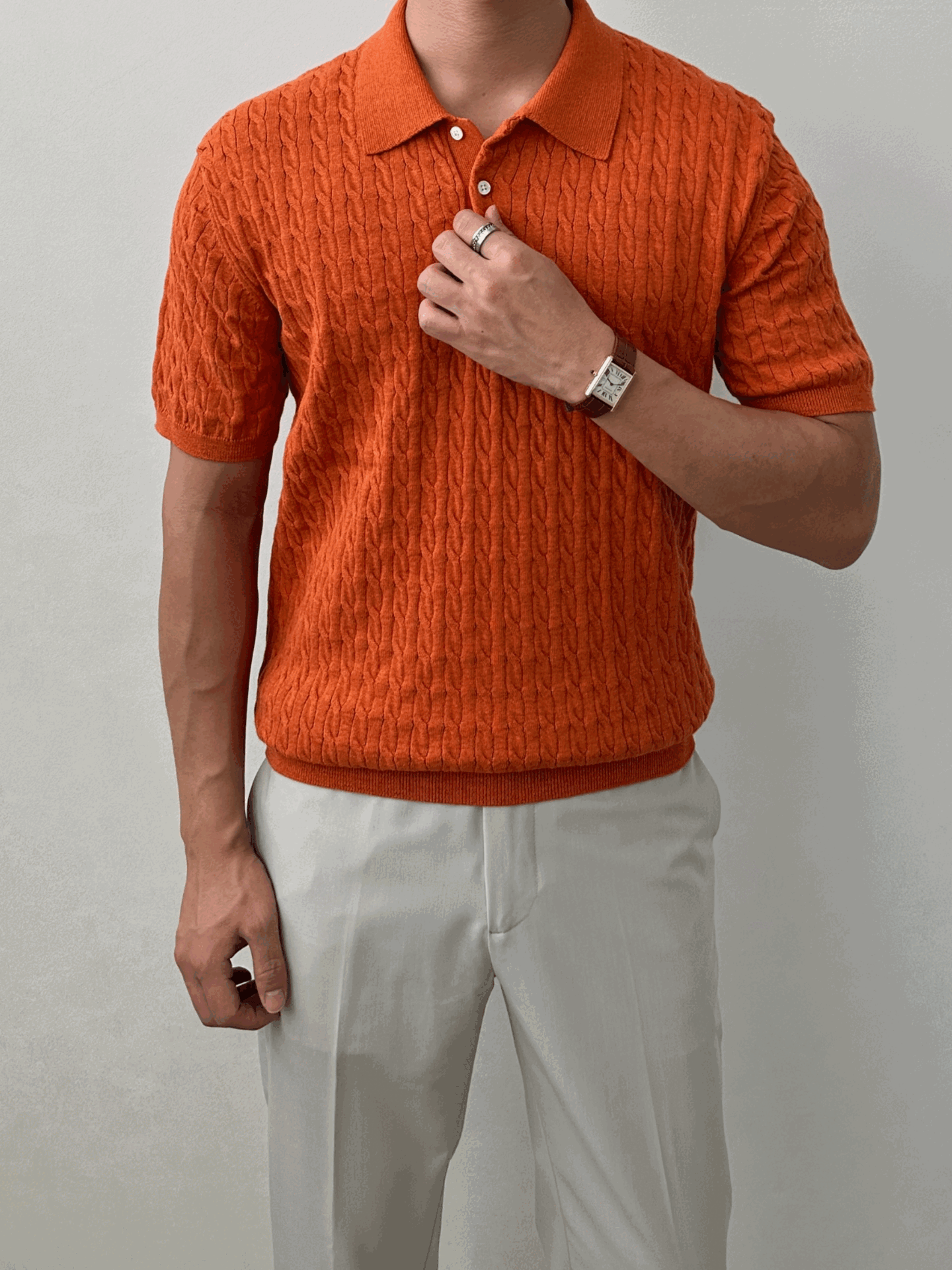 Sufima Cable Button Collar Knitwear