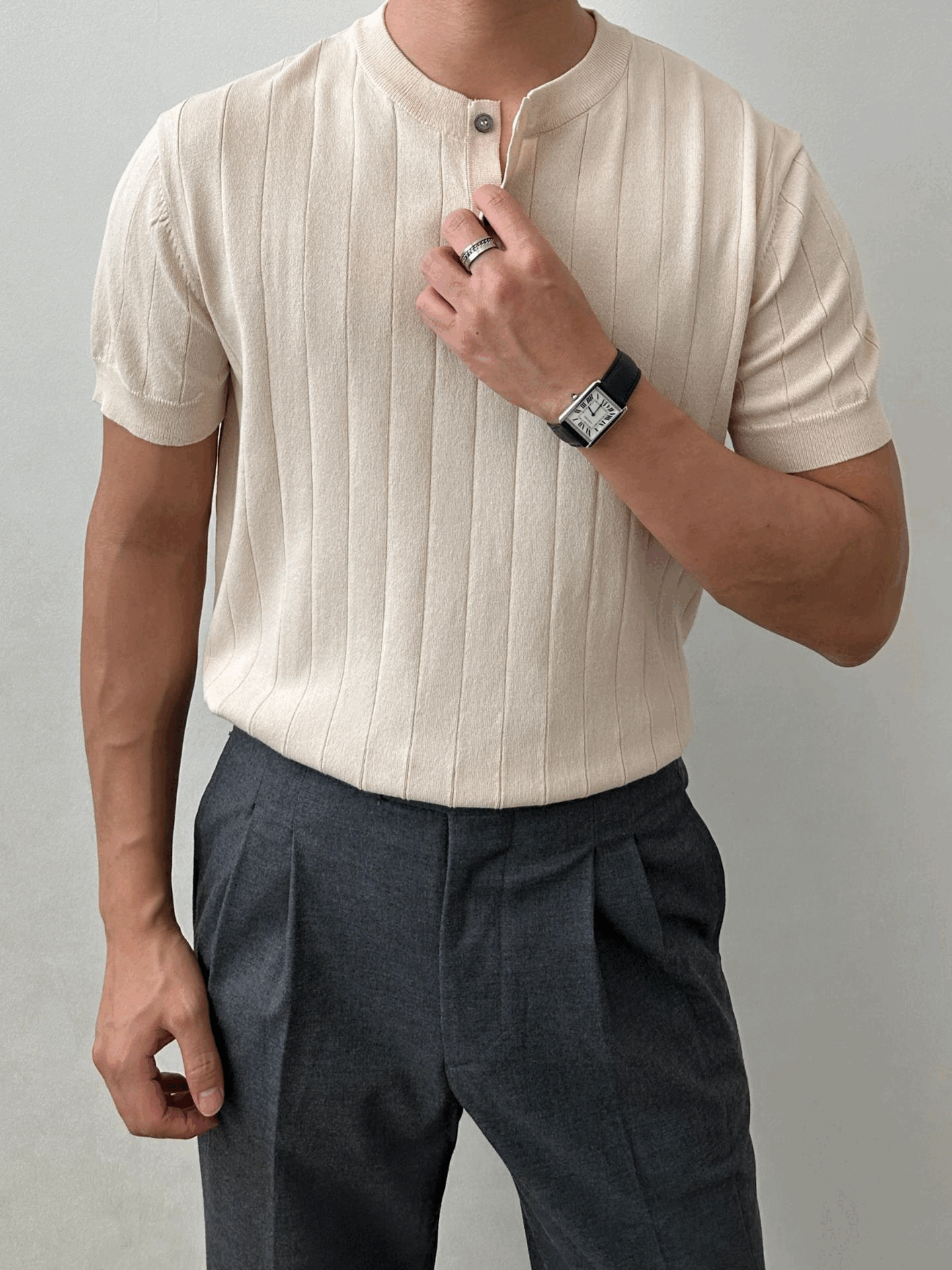 washable ribbed henry neck knitwear