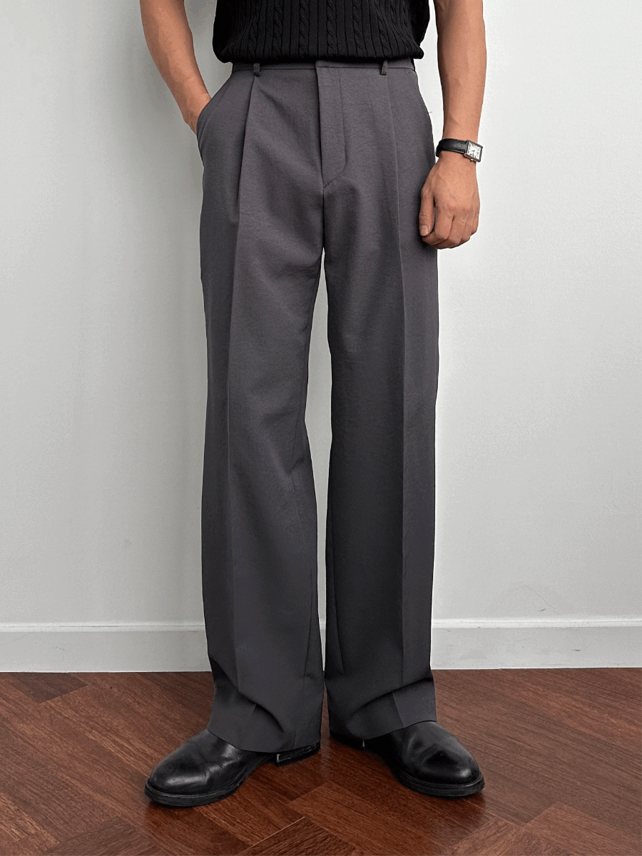 linen one-tuck banded half-banded pants