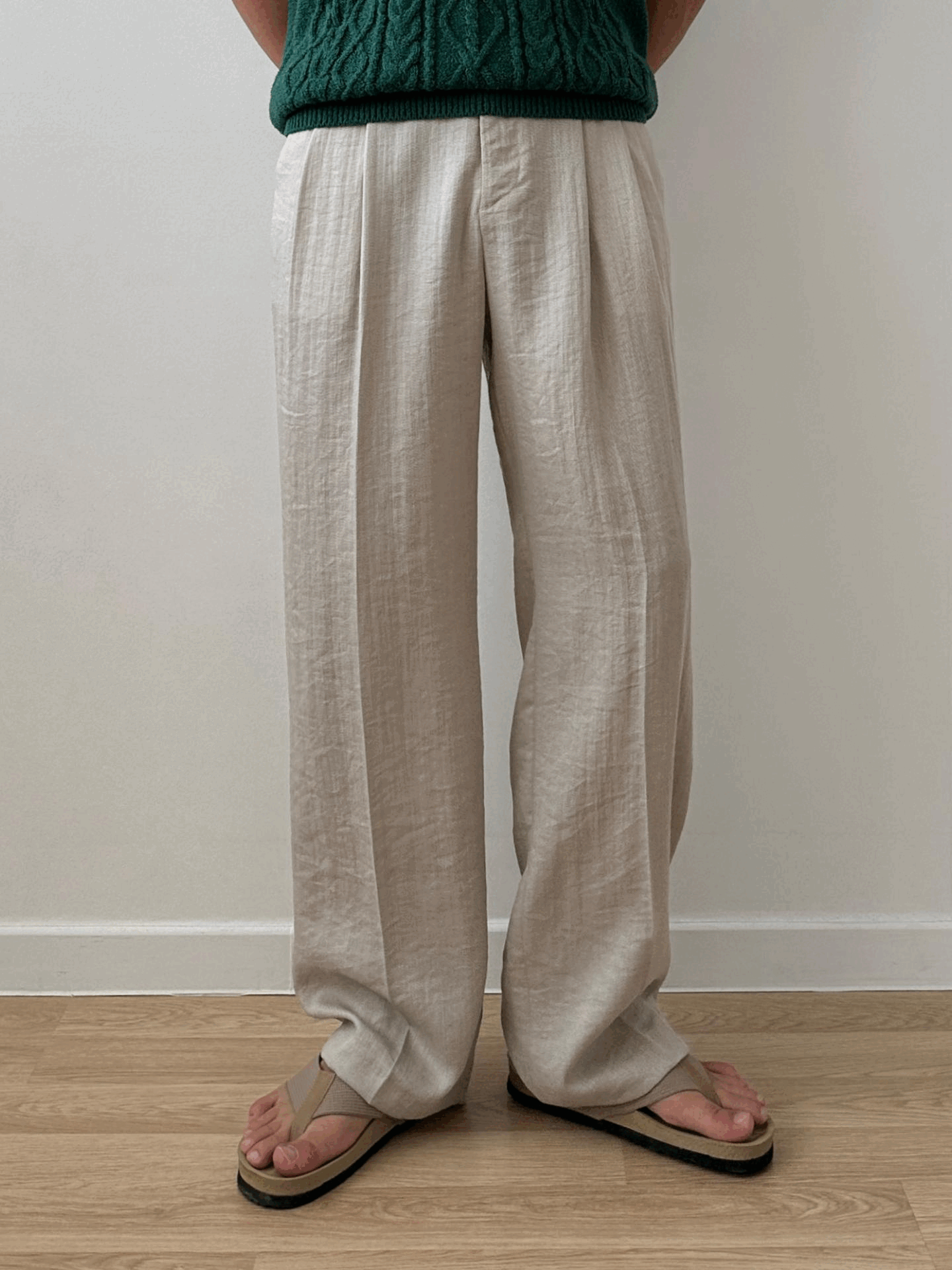 linen two-tuck banding pants